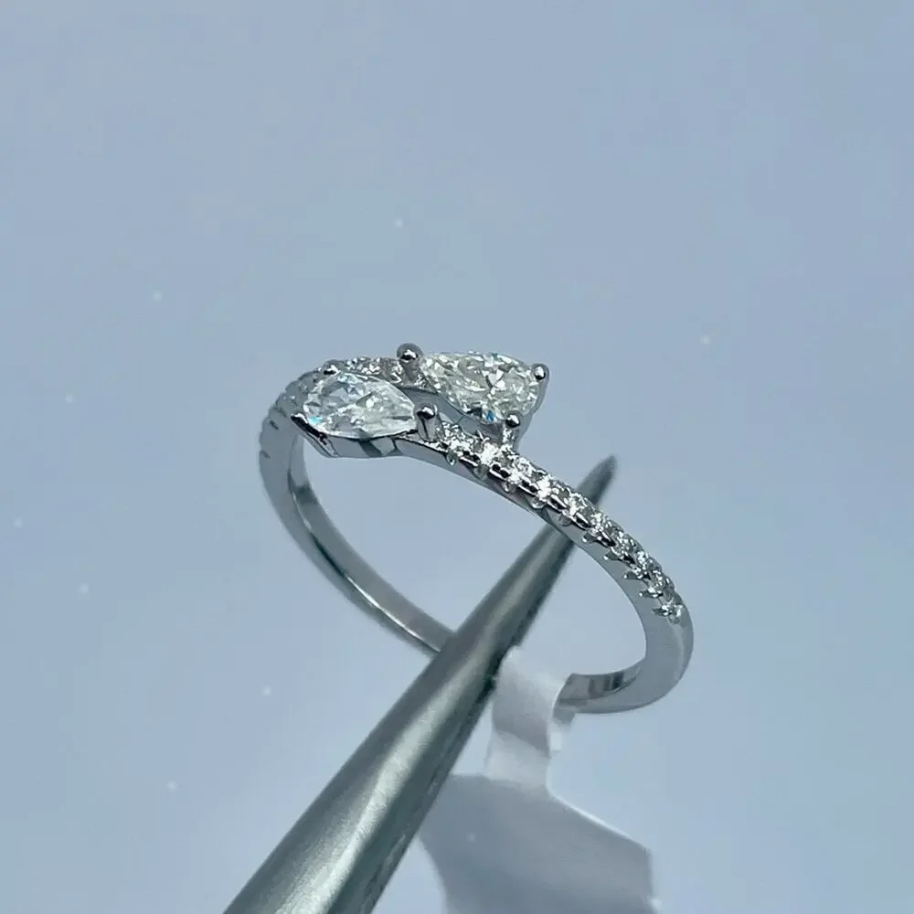 Moissanite Diamond Band Pear Cut Ring 925 18K GRA Size 7
